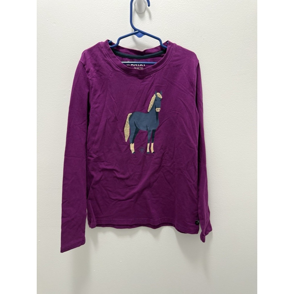 Ariat Girls Long Sleeve Shirt‎ Size M 10 Purple Horse Graphic Western Riding